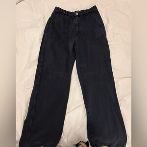 Zara Black High Rise Wide Leg Camp Pocket Jeans